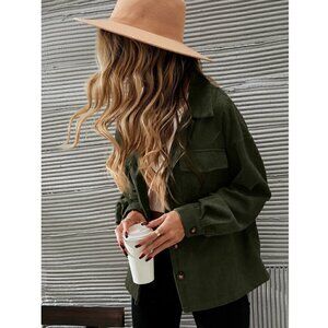 Casual Button up Corduroy Oversized Jacket Shacket Green